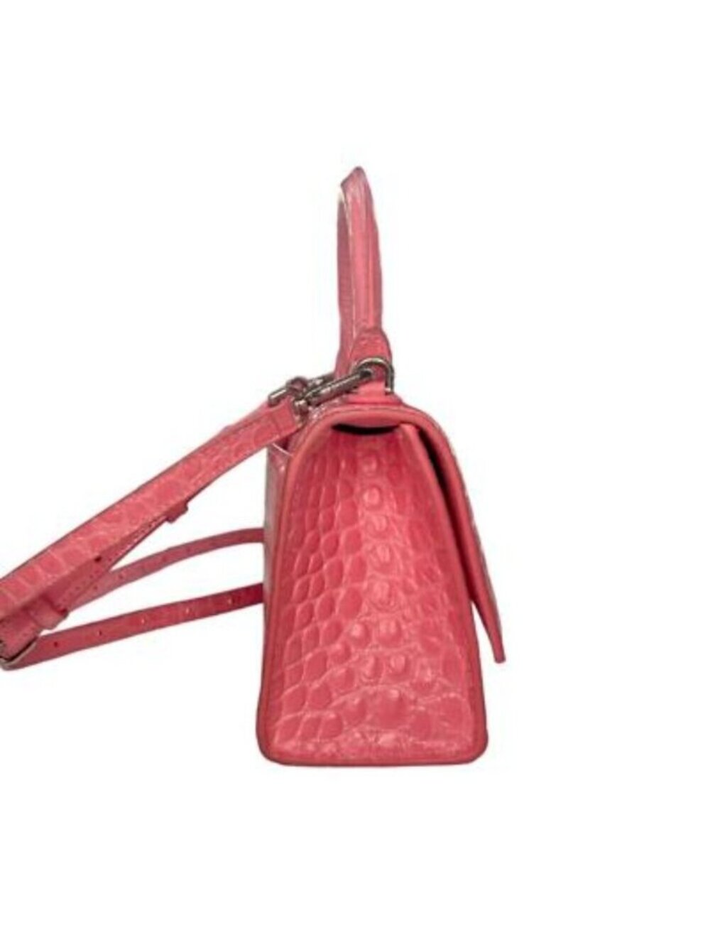 Balenciaga Hourglass Top Handle Mini Bag Crocodile Embossed Leather x S Pink - Picture 7 of 12